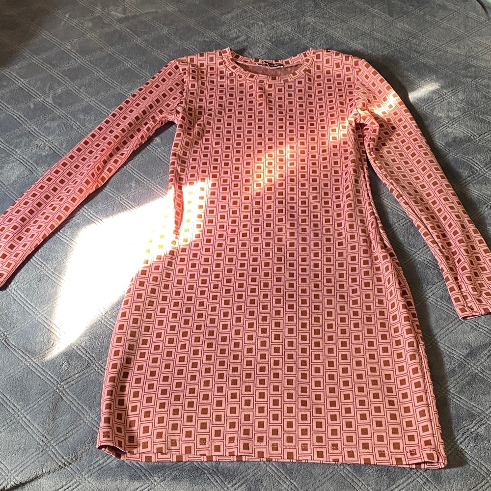 Zara Pink Geometric Long-Sleeve Dress